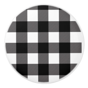 Black & White Checkered Squares Buffalo Plaid Ceramic Knob
