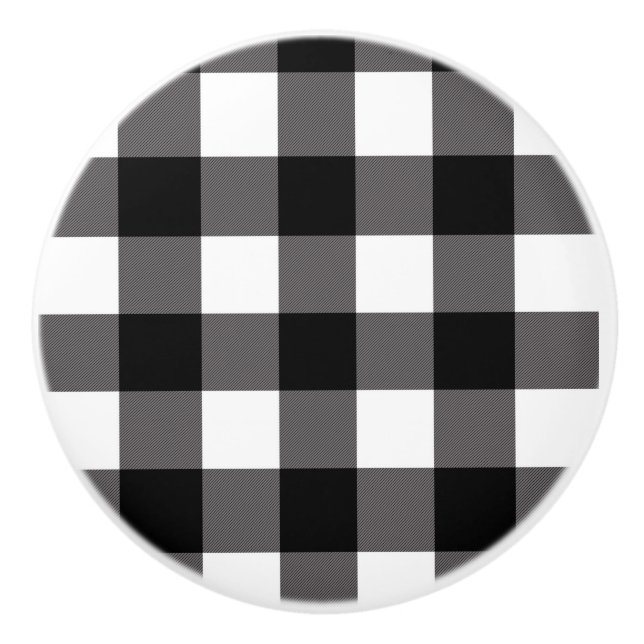Black & White Checkered Squares Buffalo Plaid Ceramic Knob (Front)