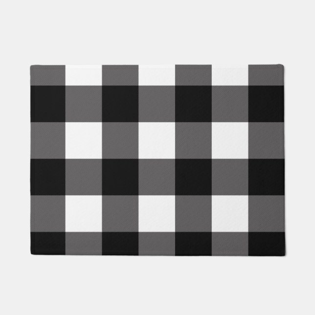 Black & White Checkered Squares Buffalo Plaid Doormat (Front)