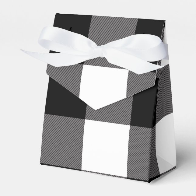 Black & White Checkered Squares Buffalo Plaid Favor Boxes (Front Side)