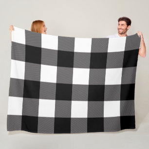 Black & White Checkered Squares Buffalo Plaid Fleece Blanket