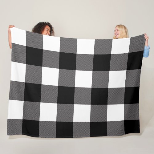 Black  White Checkered Squares Buffalo Plaid Fleece Blanket