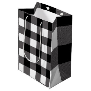 Black & White Checkered Squares Buffalo Plaid Medium Gift Bag