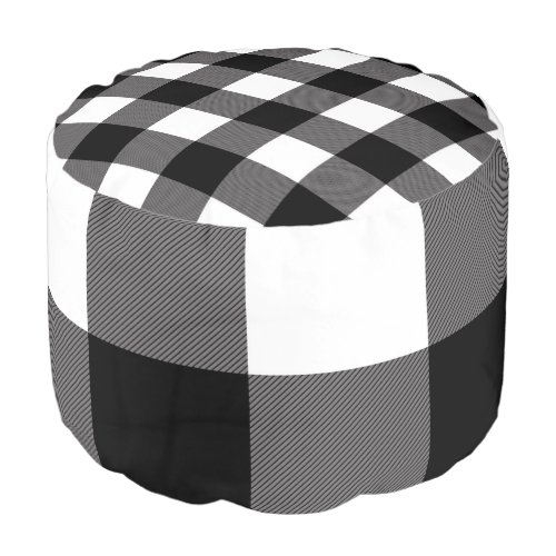 Black  White Checkered Squares Buffalo Plaid Pouf