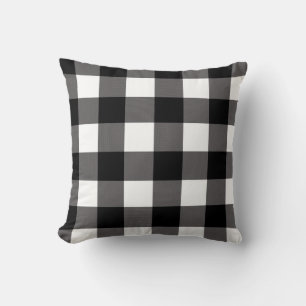 Black & White Checkered Squares Buffalo Plaid Throw Pillow