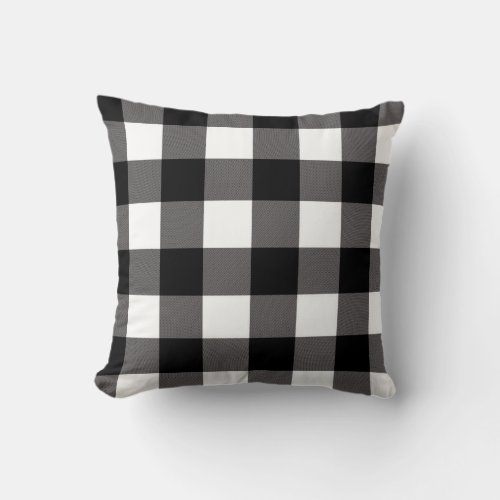 Black  White Checkered Squares Buffalo Plaid Throw Pillow