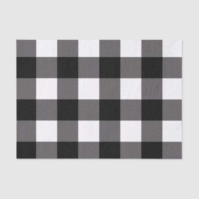 Black & White Checkered Squares Buffalo Plaid Tissue Paper (Front)