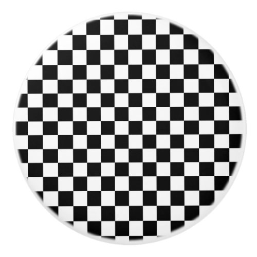 Black  White Checkered Squares Dresser Ceramic Knob