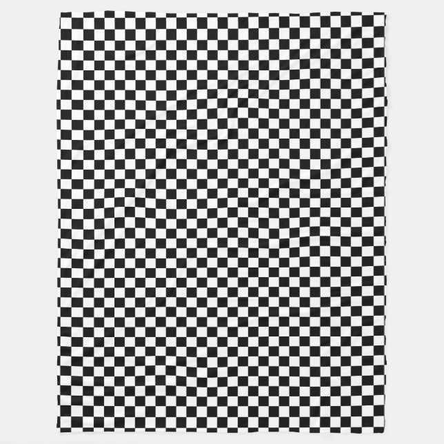 Black White Checkered Squares Fleece Blanket (Front)