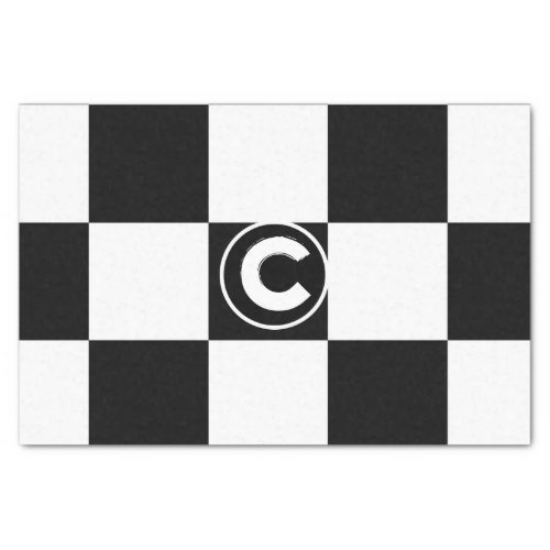 Black White Checkered Squares Monogram Initial Tissue Paper