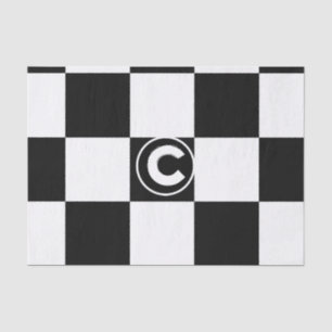 Black White Checkered Squares Monogram Initial Tissue Paper