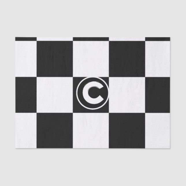 Black White Checkered Squares Monogram Initial Tissue Paper (Front)