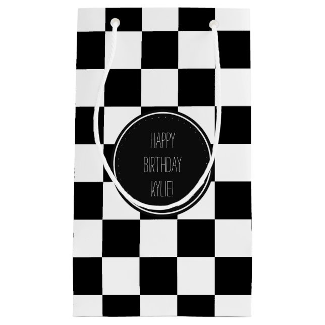Black White Checkered Squares Small Gift Bag (Front)