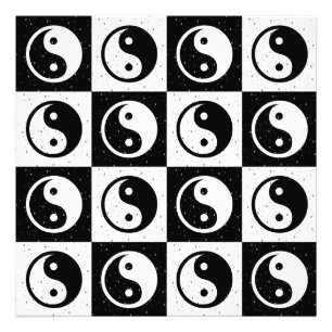 Black White Checkered Yin-yang Zen Block Print
