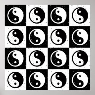 Black White Checkered Yin-yang Zen Block Print
