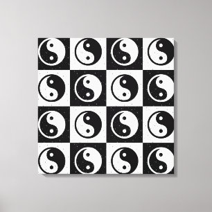 Black White Checkered Yin-yang Zen Block Print