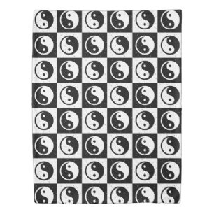 Black White Checkered Yin-yang Zen Block Print Duvet Cover