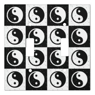 Black White Checkered Yin-yang Zen Block Print Light Switch Cover