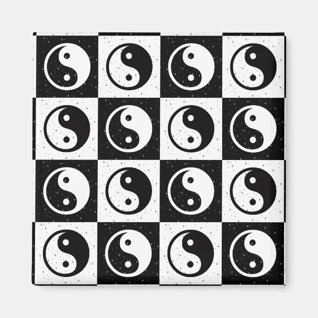 Black White Checkered Yin-yang Zen Block Print Magnet (Front)
