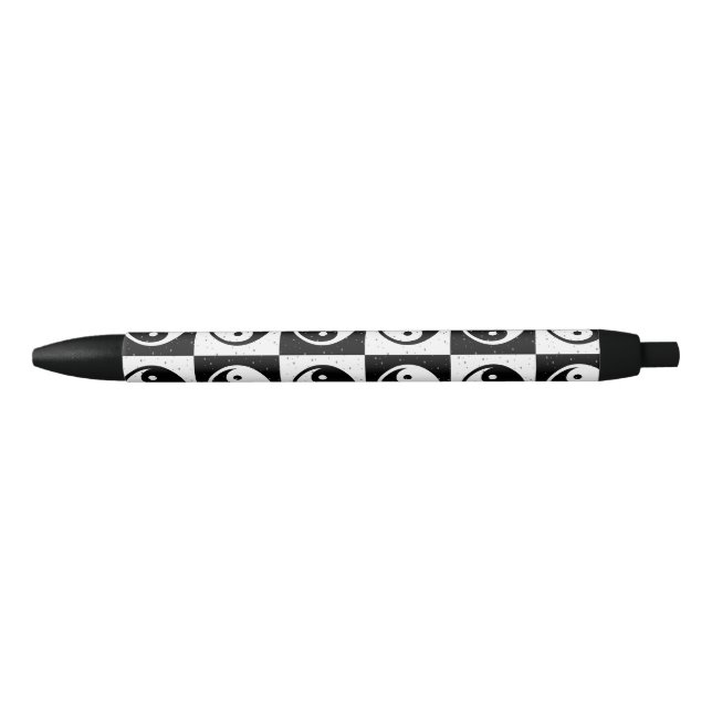 Black White Checkered Yin-yang Zen Block Print Pen (Front)