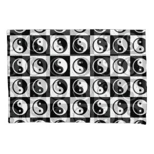 Black White Checkered Yin-yang Zen Block Print Pillow Case