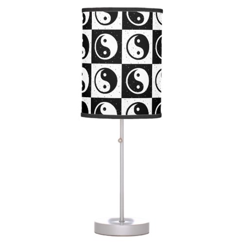 Black White Checkered Yin_yang Zen Block Print Table Lamp