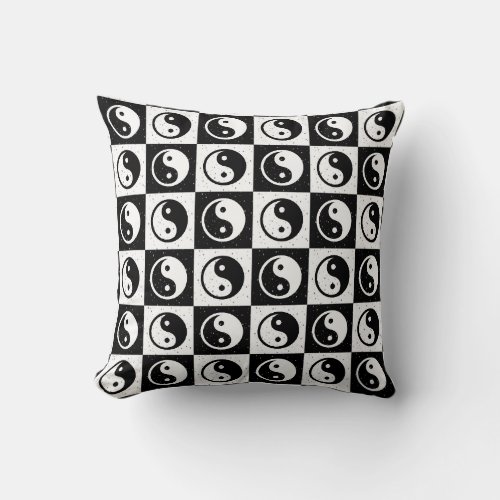 Black White Checkered Yin_yang Zen Block Print Throw Pillow