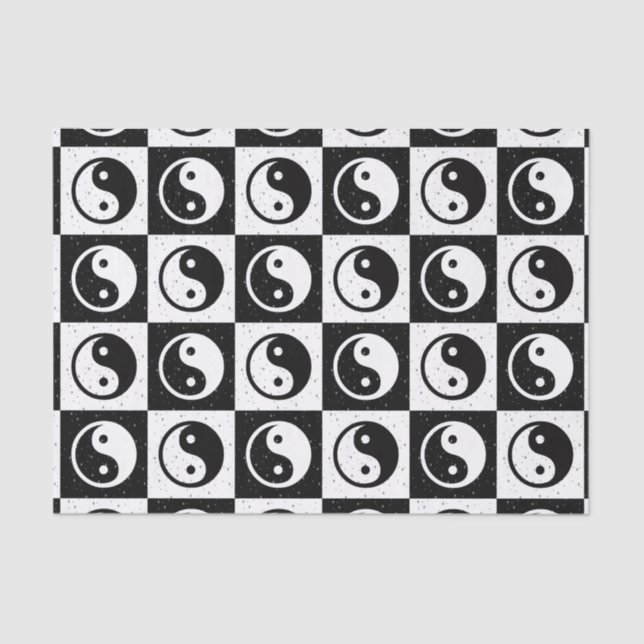 Black White Checkered Yin-yang Zen Block Print Tissue Paper (Front)