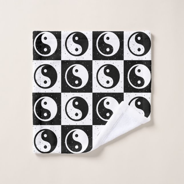 Black White Checkered Yin-yang Zen Block Print Wash Cloth (Wash Cloth)