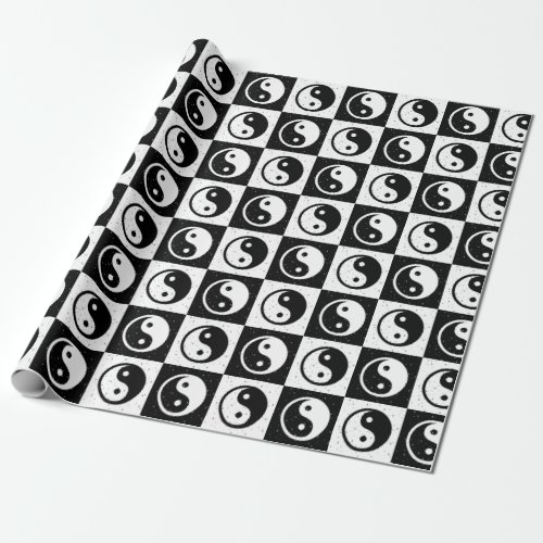 Black White Checkered Ying_yang Zen Block Print Wrapping Paper