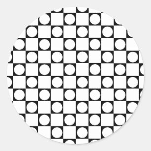Black & White Checkers & Circle Classic Round Sticker