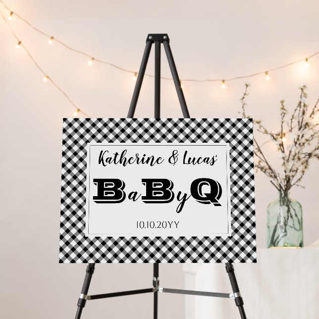 Black | White Checks Baby Q BBQ Shower Foam Board (In Situ (Stand))