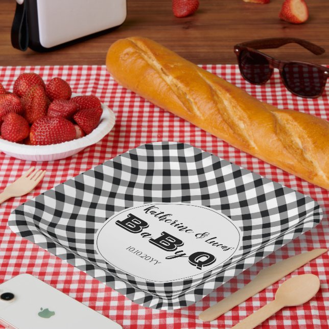 Black | White Checks Baby Q BBQ Shower Paper Plates (Picnic)