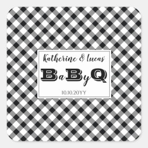 Black White Checks Baby Q BBQ Shower Square Sticker