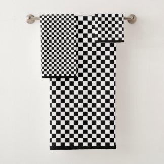 Black White Checks Bath Towel Set