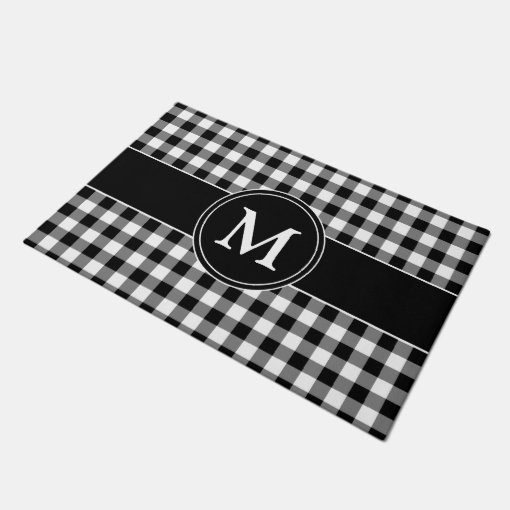 Black & White Checks Gingham Pattern Monogrammed Doormat | Zazzle