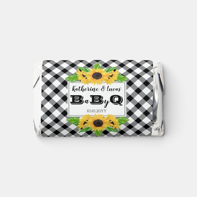 Black | White Checks Sunflowers Baby Q BBQ Shower Hershey's Miniatures (Front)