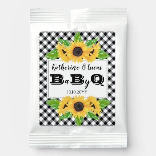 Black  White Checks Sunflowers Baby Q BBQ Shower Lemonade Drink Mix
