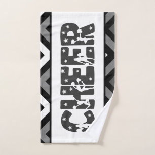 Black & White Cheer Star Cheering Girl Silhouette Hand Towel