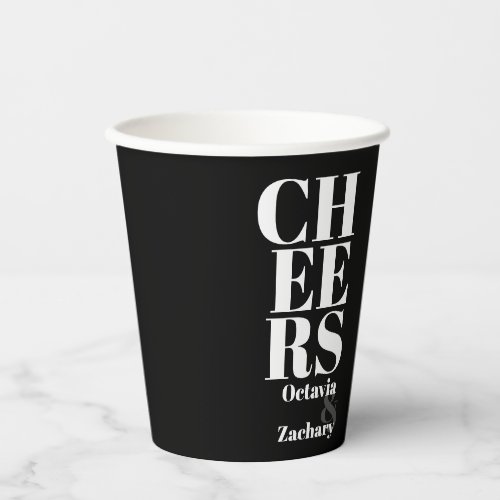 Black White Cheers Modern Typography Wedding Paper Cups
