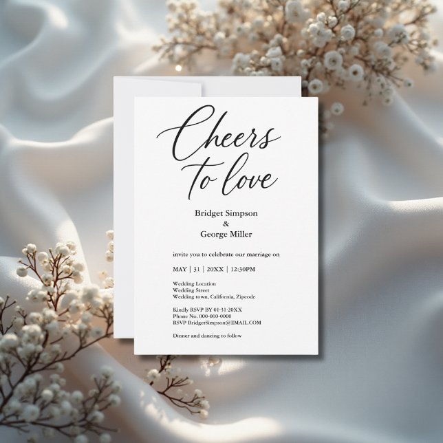 black & white Cheers to Love Elegant Wedding charm Invitation (Creator Uploaded)