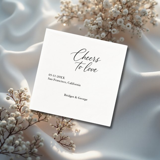 black & white cheers to love script  napkins (Creator Uploaded)