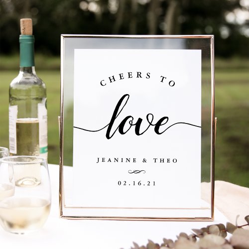 Black  White Cheers to Love Wedding Sign