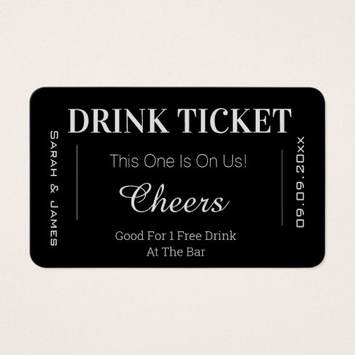 Black  White Cheers Wedding Drink Voucher Ticket 