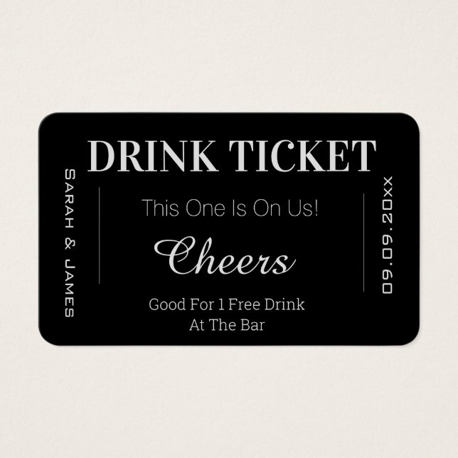 Black & White Cheers Wedding Drink Voucher Ticket  (Front)