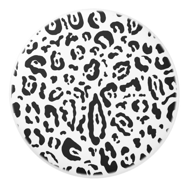 Black & White Cheetah Leopard Animal Print Ceramic Knob (Front)