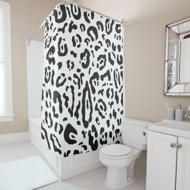 Black & White Cheetah Leopard Animal Print  Shower Curtain (In Situ)