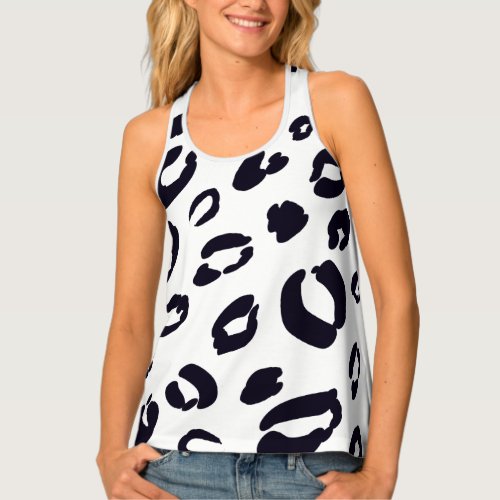 Black White Cheetah Leopard Trendy Print Pattern Tank Top