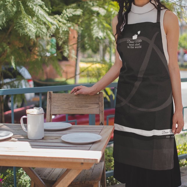 black/white chef apron with her name (the chef)