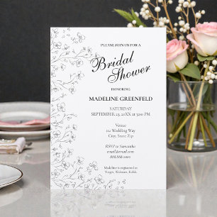 Black & White Cherry Blossoms Floral Bridal Shower Invitation